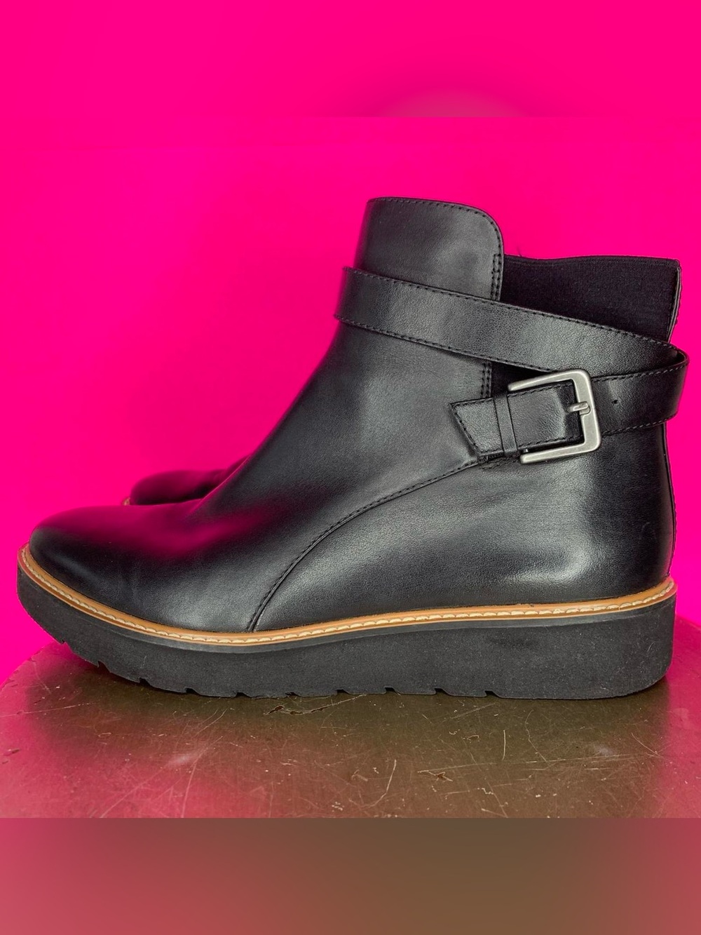 Naturalizer Aster Black Leather Wrap Buckle Strap Platform Ankle Boot US 9 UK 7 - Picture 4 of 7